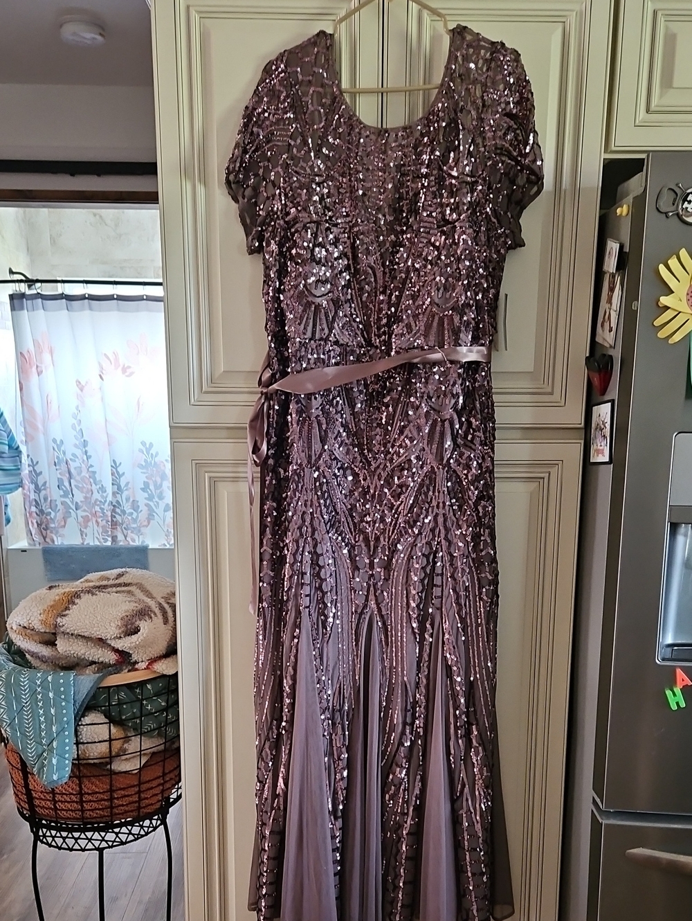 Elegant Mocha Sequin Evening Dress